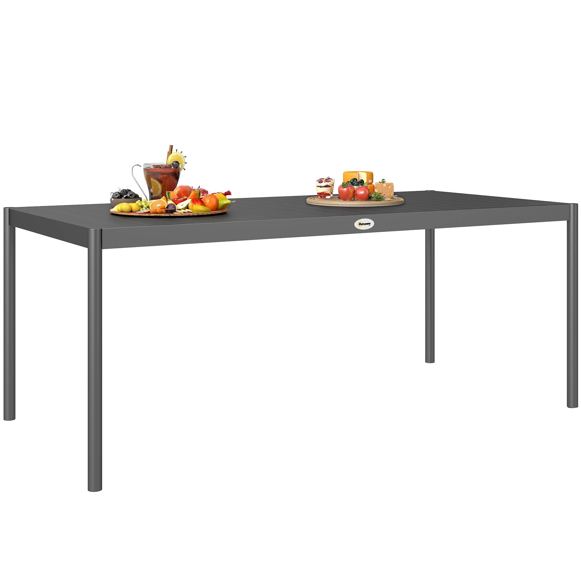 Sans Marque - Table à manger de jardin acier, table de jardin 8 personnes plateau à lattes rectangulaire 186 x 90 x 74 cm gris foncé