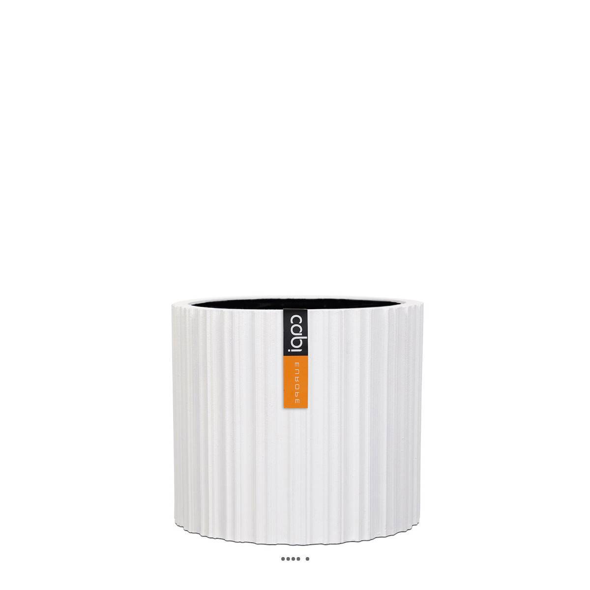 Artificielles - Pot polyester cylindre stries H 12,5 cm, Ø 14 cm, Blanc - Imagen 1