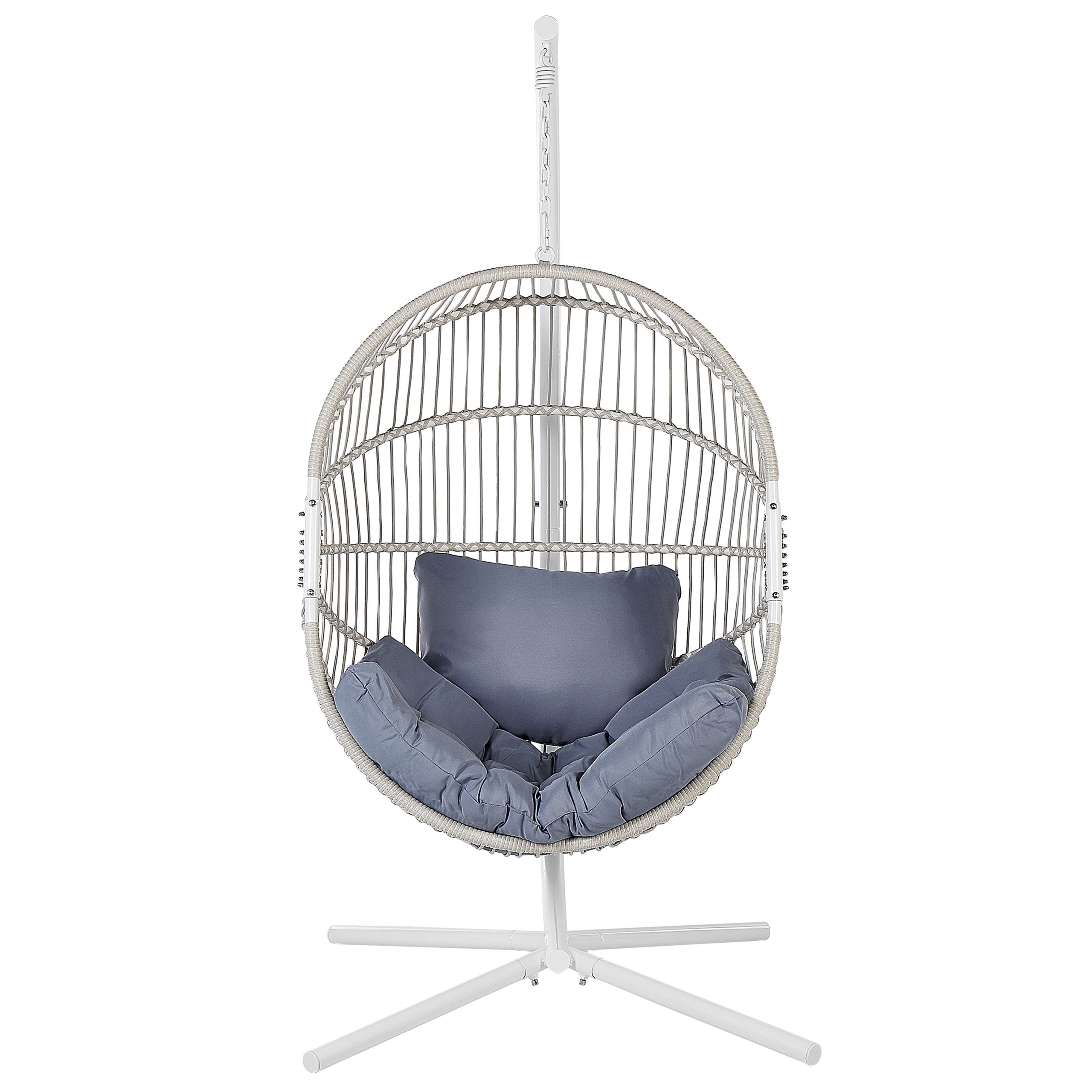 Beliani - Fauteuil Suspendu Blanc en Polyrotin et Métal Support Debout pour Intérieur et Extérieur Tressé en Forme d'Œuf Style Boho - Imagen 4