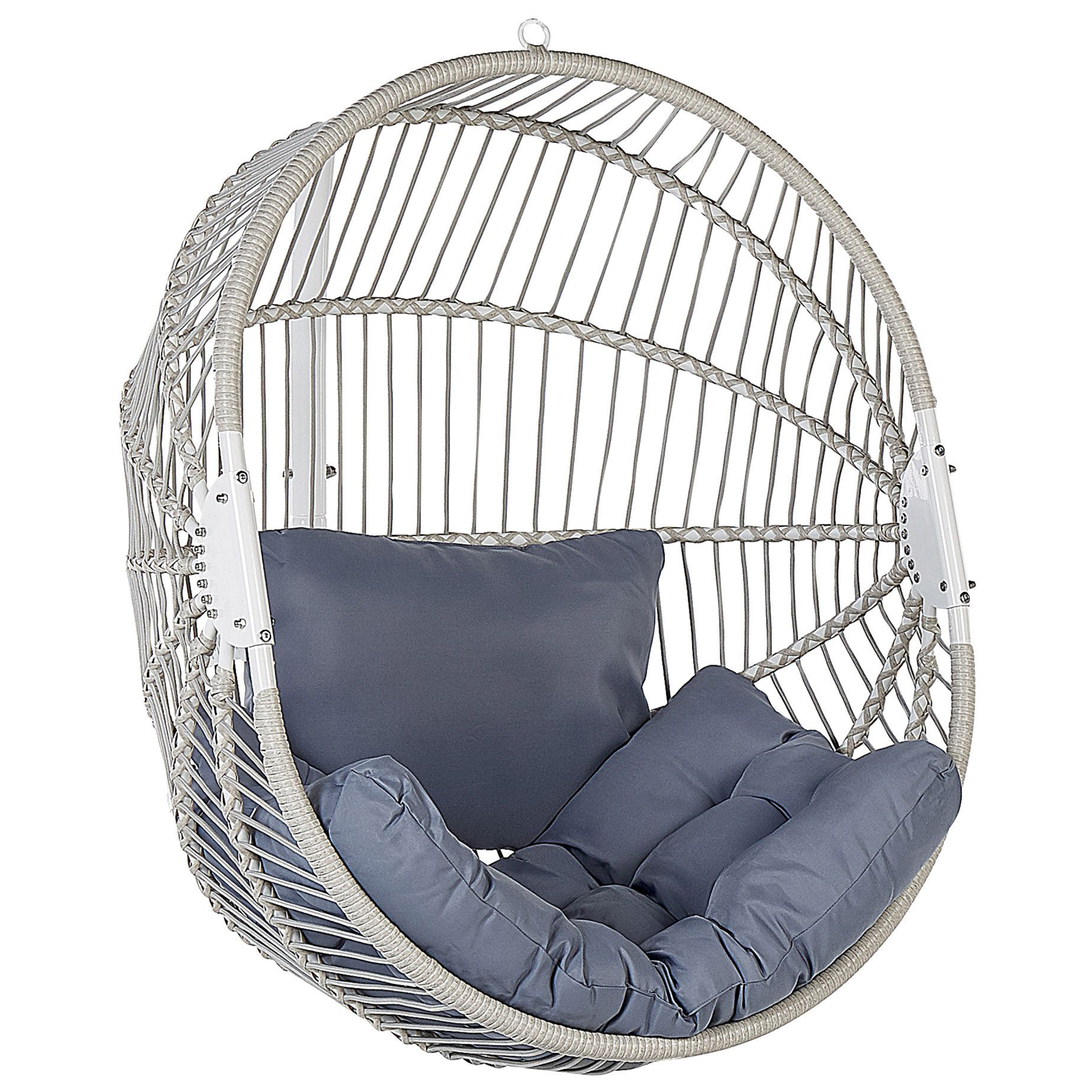 Beliani - Fauteuil Suspendu Blanc en Polyrotin et Métal Support Debout pour Intérieur et Extérieur Tressé en Forme d'Œuf Style Boho - Imagen 6
