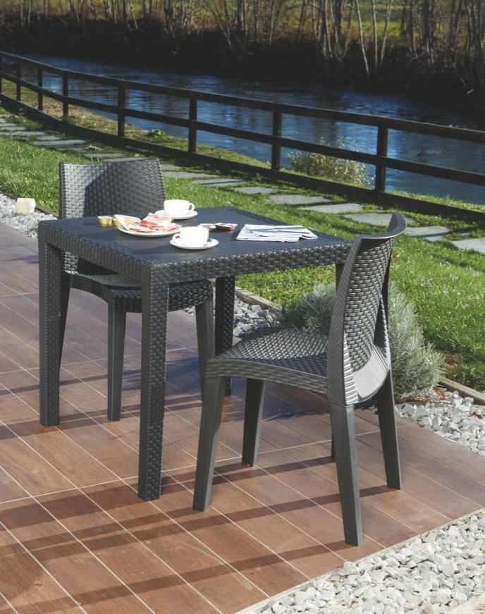 Dmora - Table d'extérieur Agrigento, Table de jardin carrée, Etagère fixe effet rotin, 100% Made in Italy, 80x80h72 cm, Anthracite - Dmora - Imagen 2