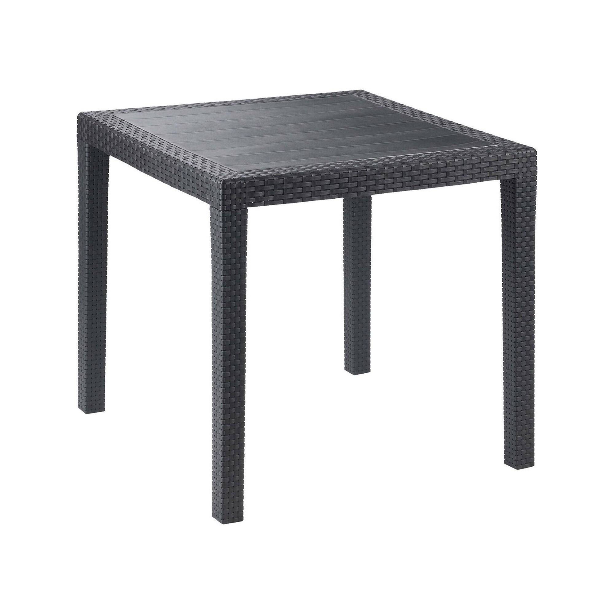 Dmora - Table d'extérieur Agrigento, Table de jardin carrée, Etagère fixe effet rotin, 100% Made in Italy, 80x80h72 cm, Anthracite - Dmora - Imagen 1