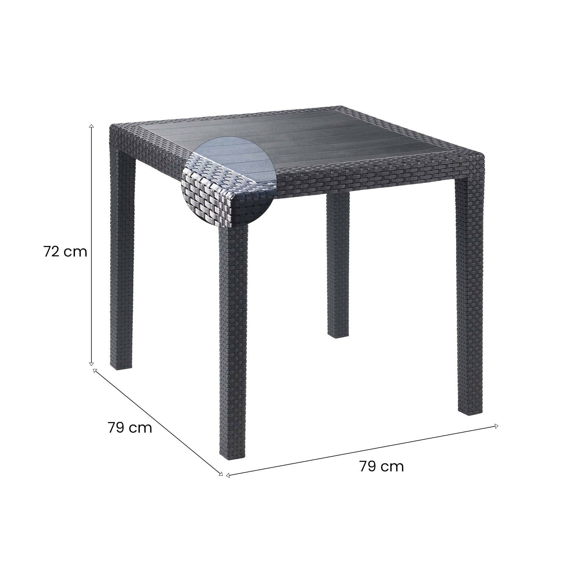 Dmora - Table d'extérieur Agrigento, Table de jardin carrée, Etagère fixe effet rotin, 100% Made in Italy, 80x80h72 cm, Anthracite - Dmora - Imagen 3
