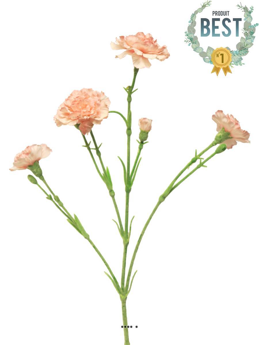Artificielles - Oeillet artificiel en tige, 4 ramures, H 62 cm Rose pâle - BEST - couleur: Rose pâle - Imagen 1