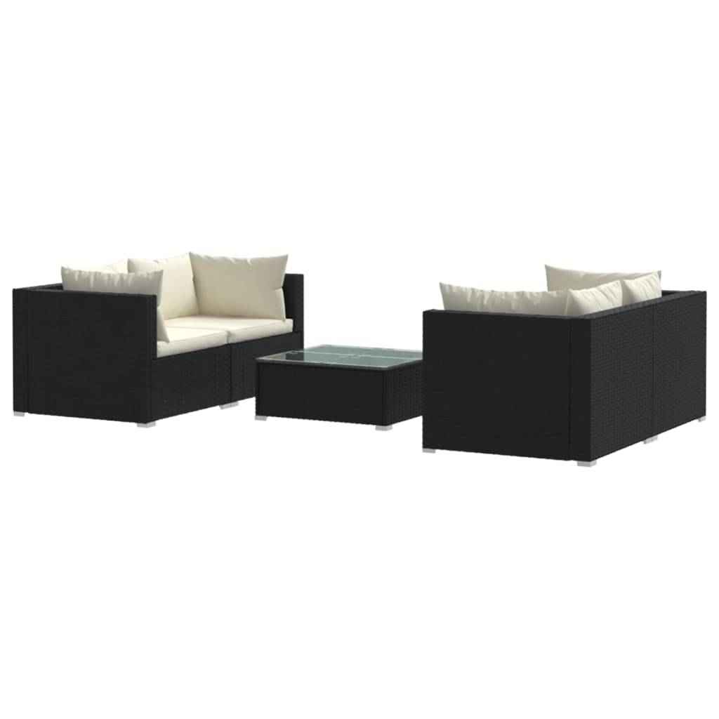 Helloshop26 - Salon de jardin meuble d'extérieur ensemble de mobilier 5 pièces avec coussins résine tressée noir - Imagen 1