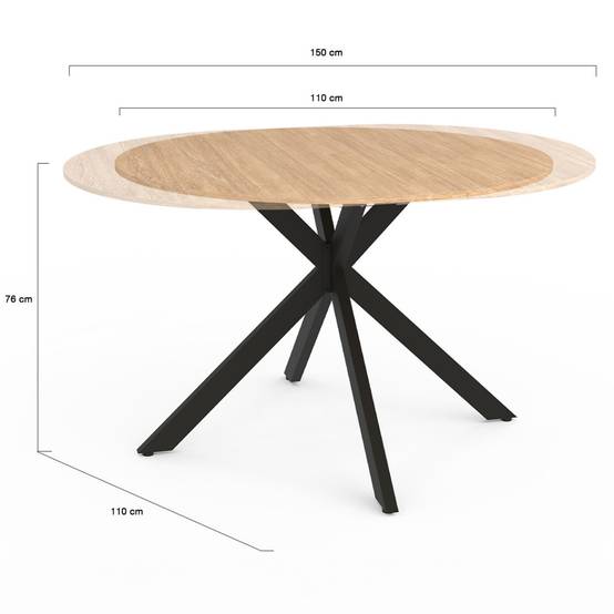 Table à manger extensible ronde ALIX 4-8 personnes pied araignée bois et noir 110-150 cm - Image 5