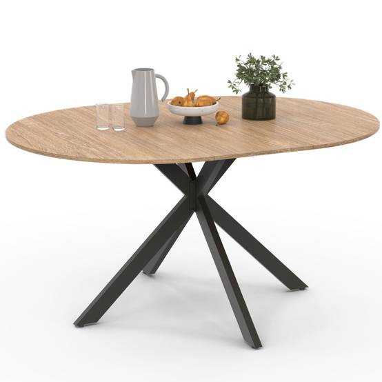 Table à manger extensible ronde ALIX 4-8 personnes pied araignée bois et noir 110-150 cm - Image 2