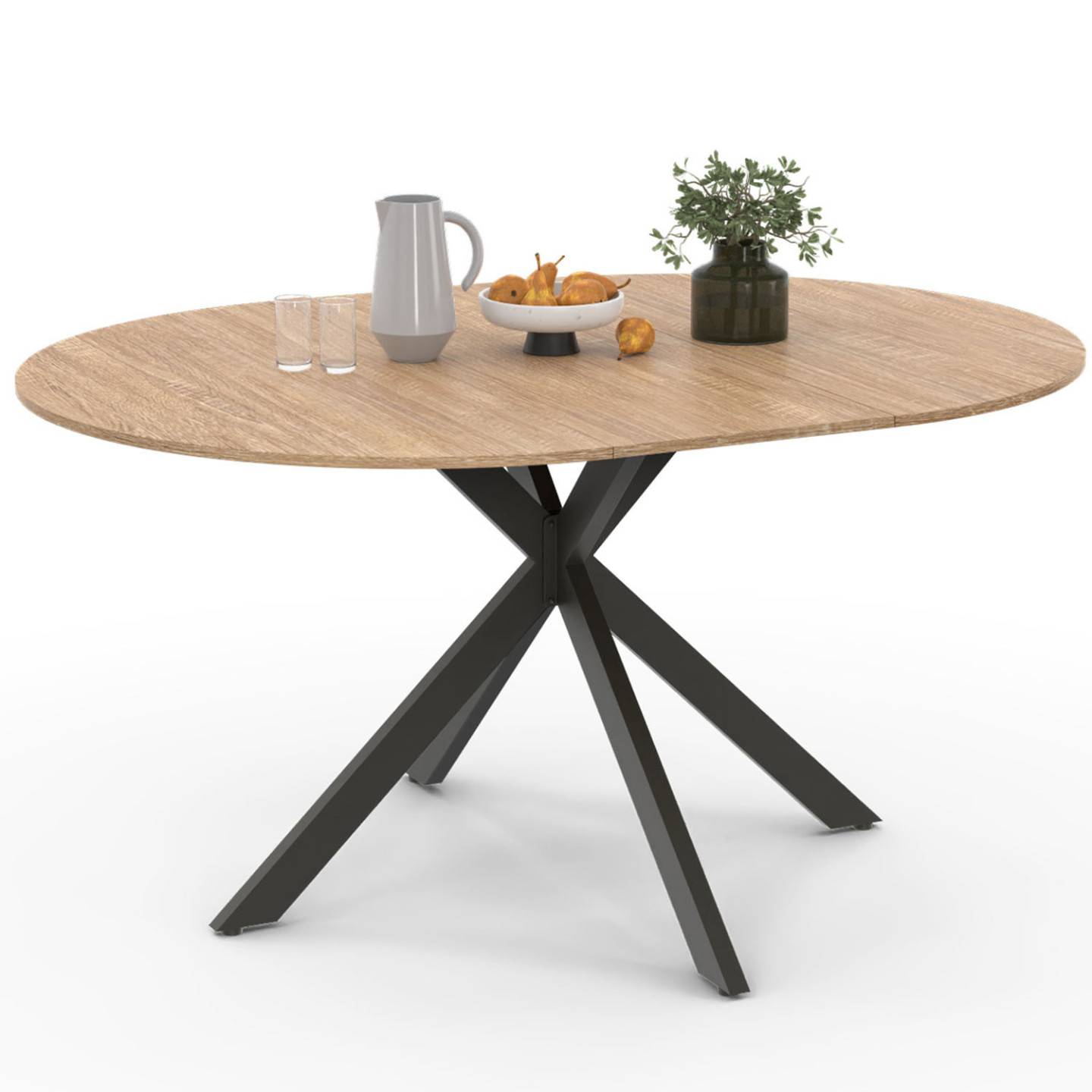 Table à manger extensible ronde ALIX 4-8 personnes pied araignée bois et noir 110-150 cm - Image 2