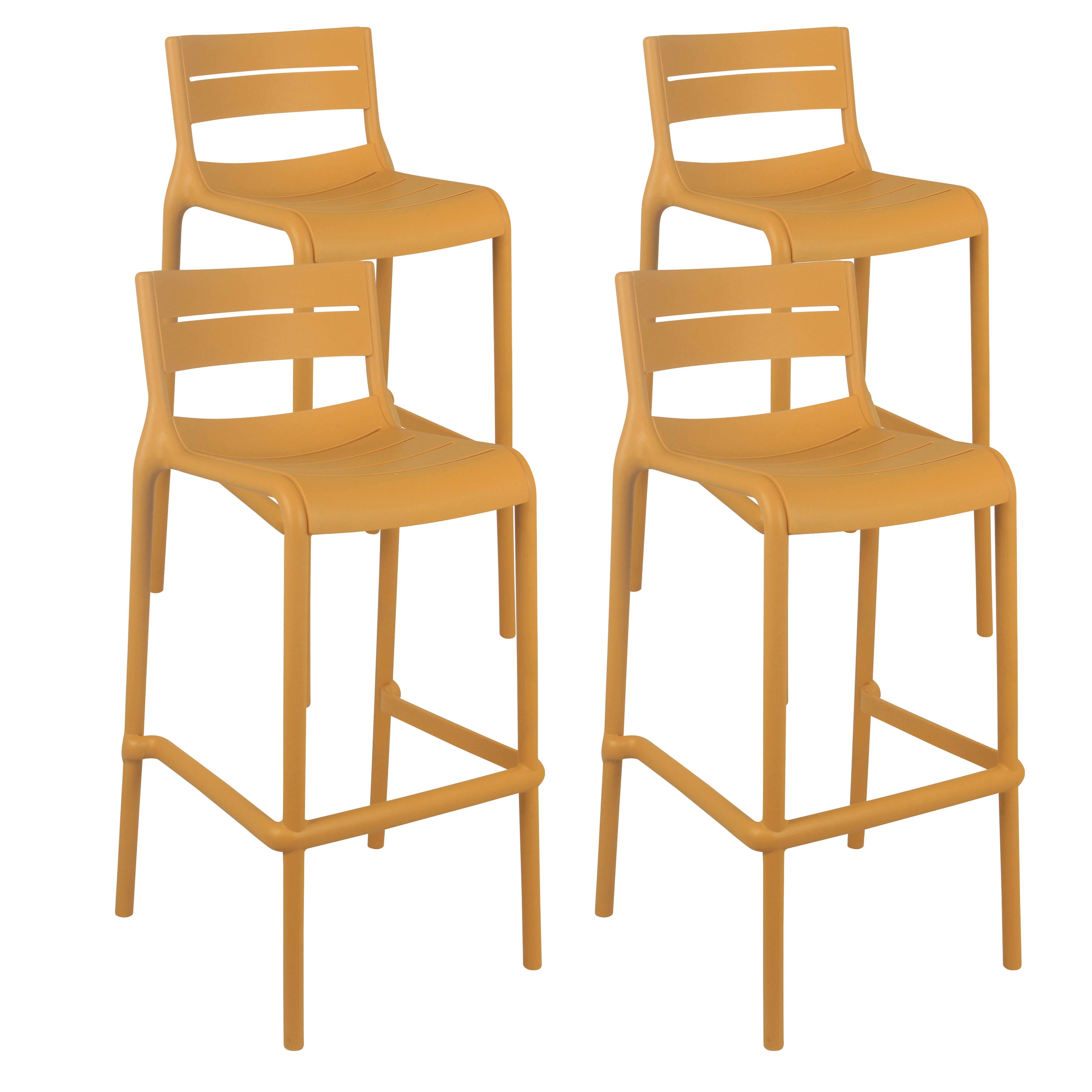 Oviala - Lot de 4 chaises hautes de terrasse en plastique jaune moutarde - Oviala - Imagen 1