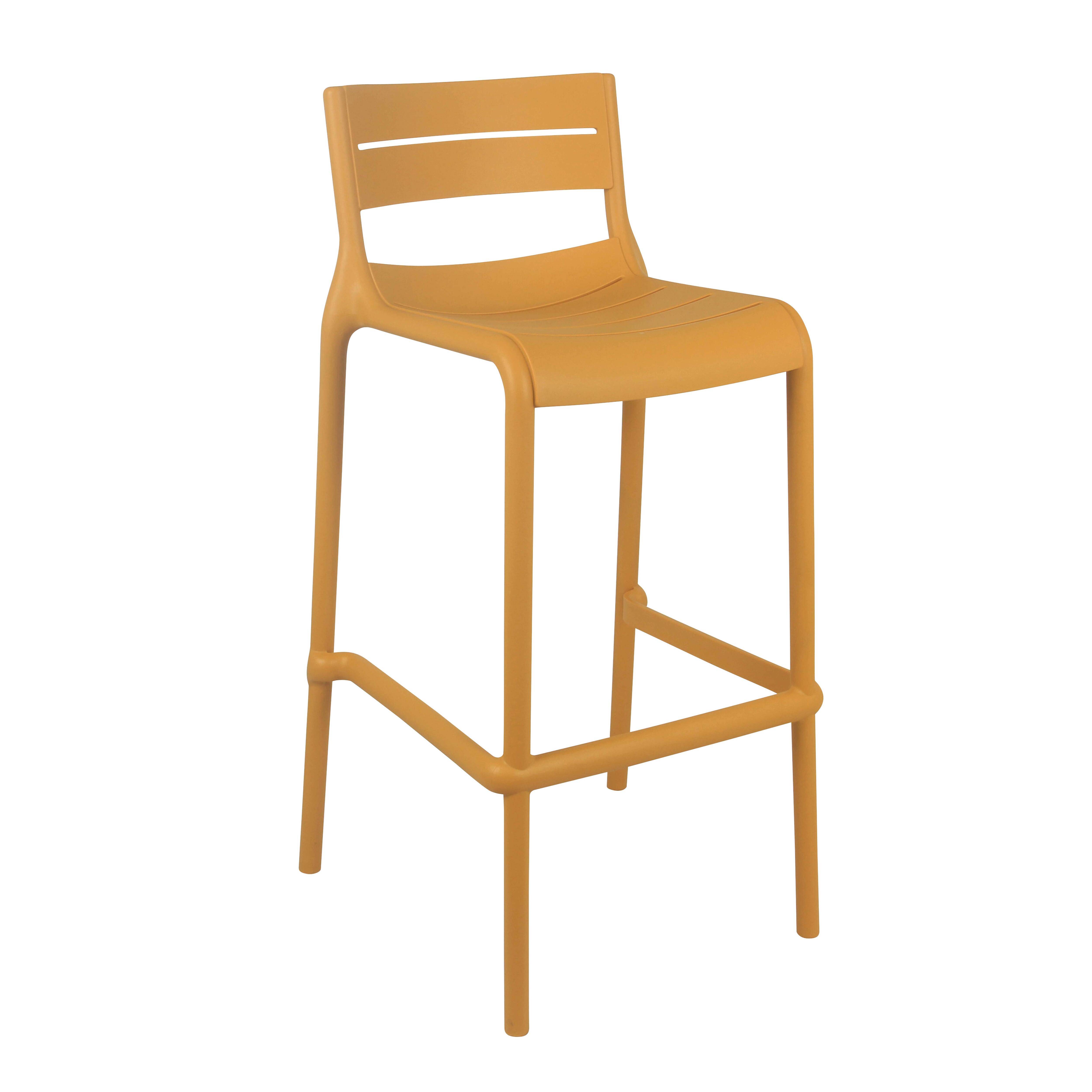 Oviala - Lot de 4 chaises hautes de terrasse en plastique jaune moutarde - Oviala - Imagen 2
