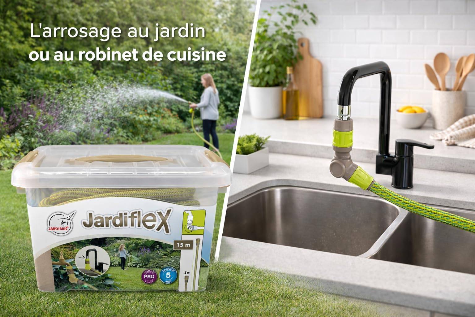 Jardibric - Jardibric - Tuyau Arrosage Extensible 15 m - Tuyau Arrosage Rétractable - Pistolet 7 Jets - Kit Arrosage Jardin - Imagen 4