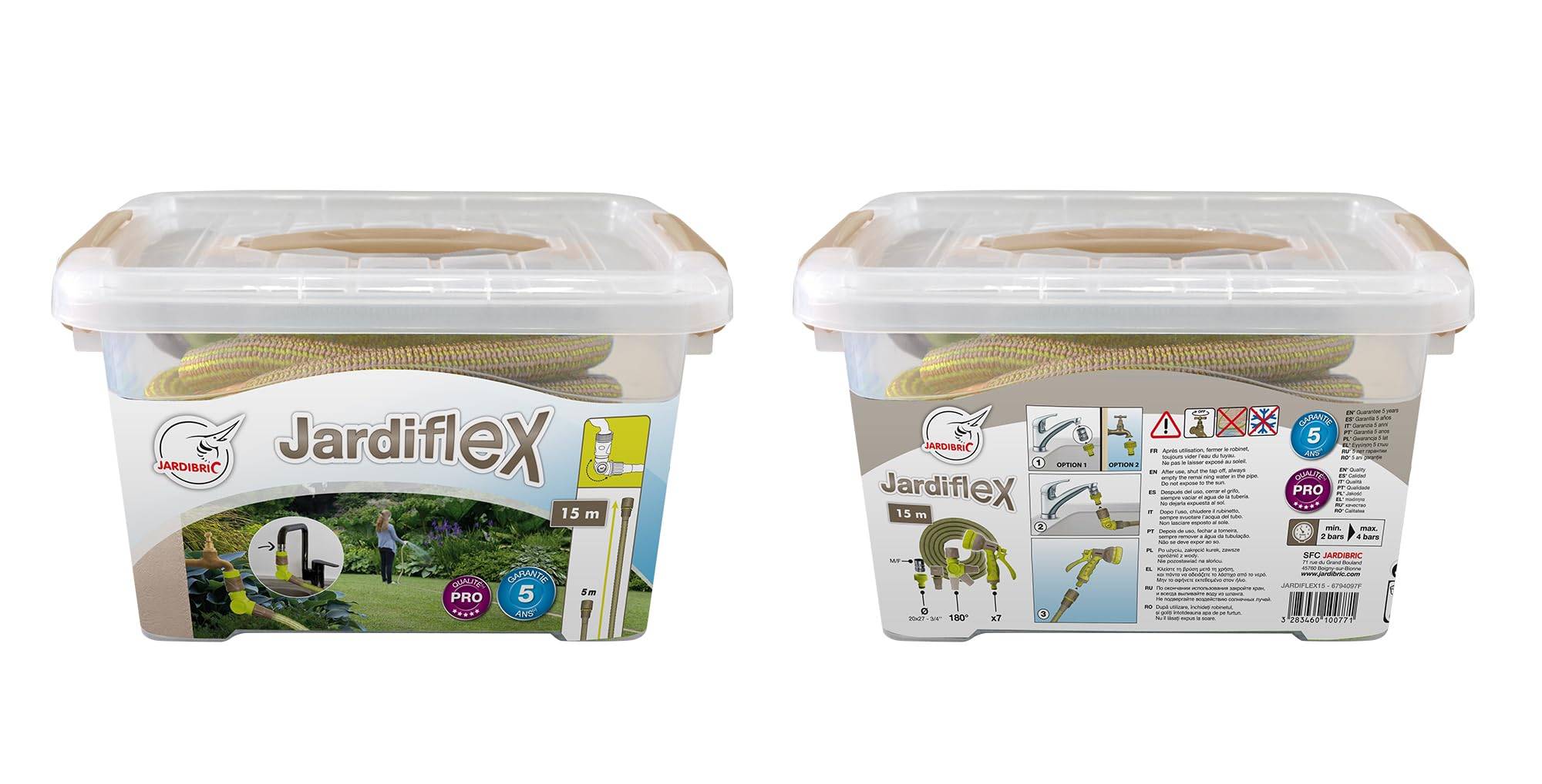 Jardibric - Jardibric - Tuyau Arrosage Extensible 15 m - Tuyau Arrosage Rétractable - Pistolet 7 Jets - Kit Arrosage Jardin - Imagen 5