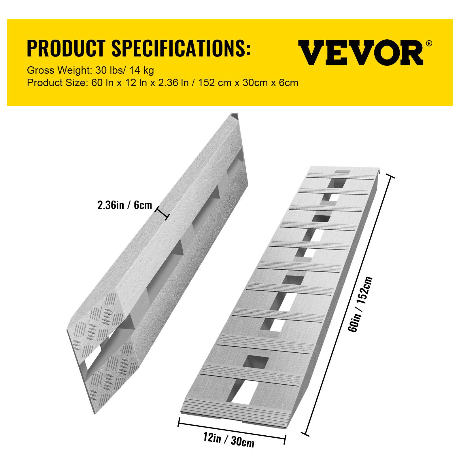 VEVOR Rampes de chargement alu 2722kg (2PCs), 152x30.5cm, crochet queue de castor, pour moto, VTT, tracteur. - Image 7