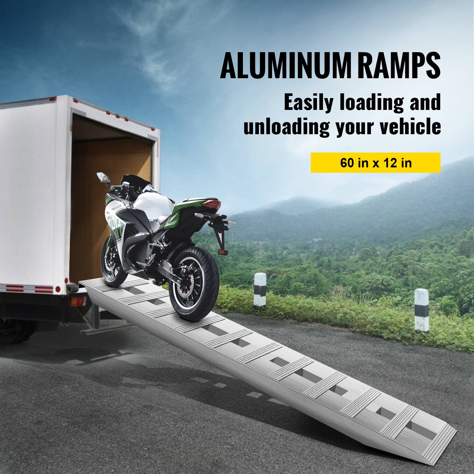 VEVOR Rampes de chargement alu 2722kg (2PCs), 152x30.5cm, crochet queue de castor, pour moto, VTT, tracteur. - Image 2