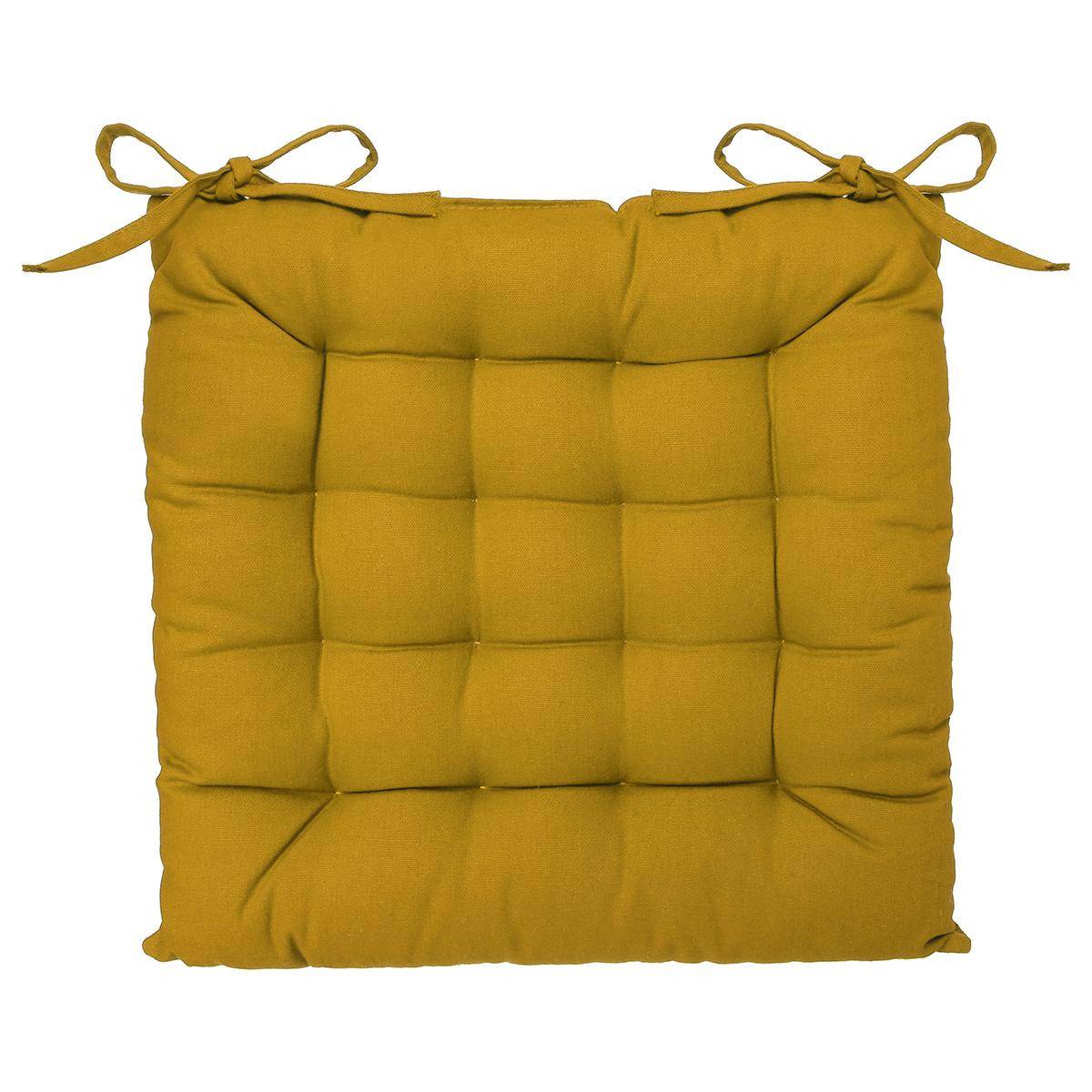 Lot de 2 Galettes de chaise en Coton Jaune Ocre 38 x 38 cm - Imagen 3