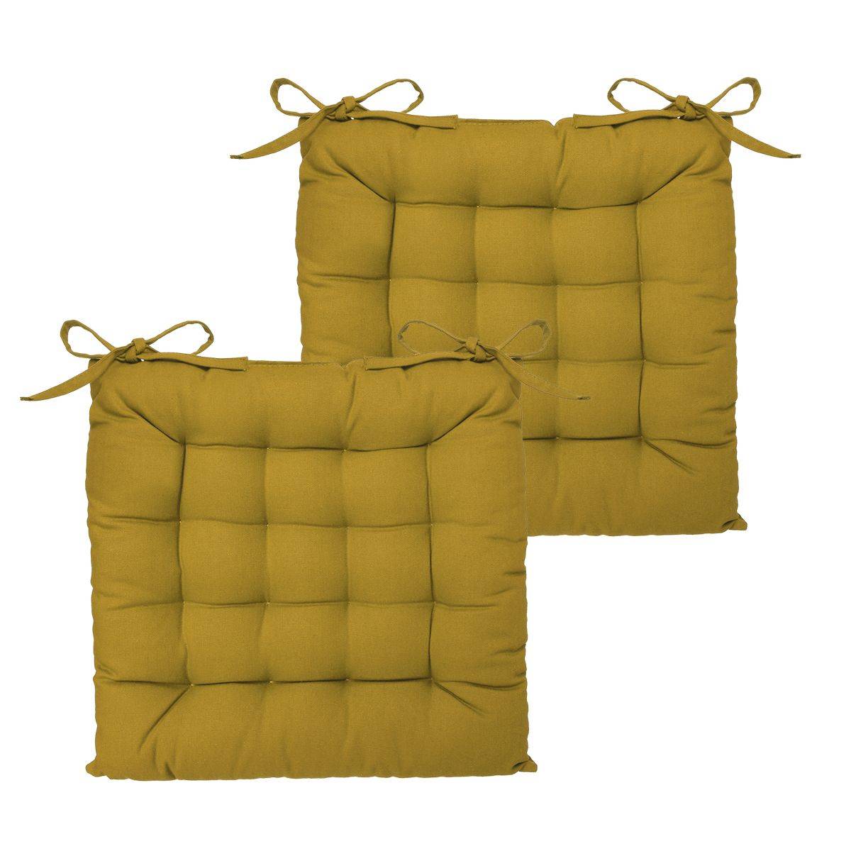 Lot de 2 Galettes de chaise en Coton Jaune Ocre 38 x 38 cm - Imagen 1