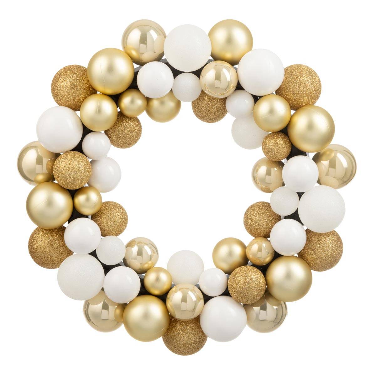 J-Line - Couronne Boules de Noël "Night" 35cm Blanc & Doré - Image 1