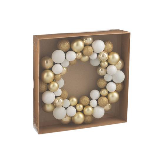 J-Line - Couronne Boules de Noël "Night" 35cm Blanc & Doré - Image 3