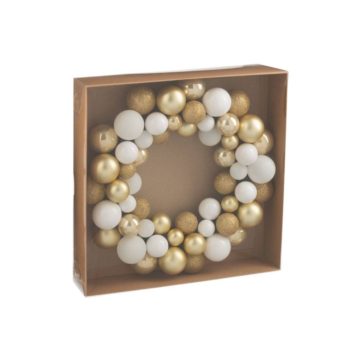 J-Line - Couronne Boules de Noël "Night" 35cm Blanc & Doré - Image 3
