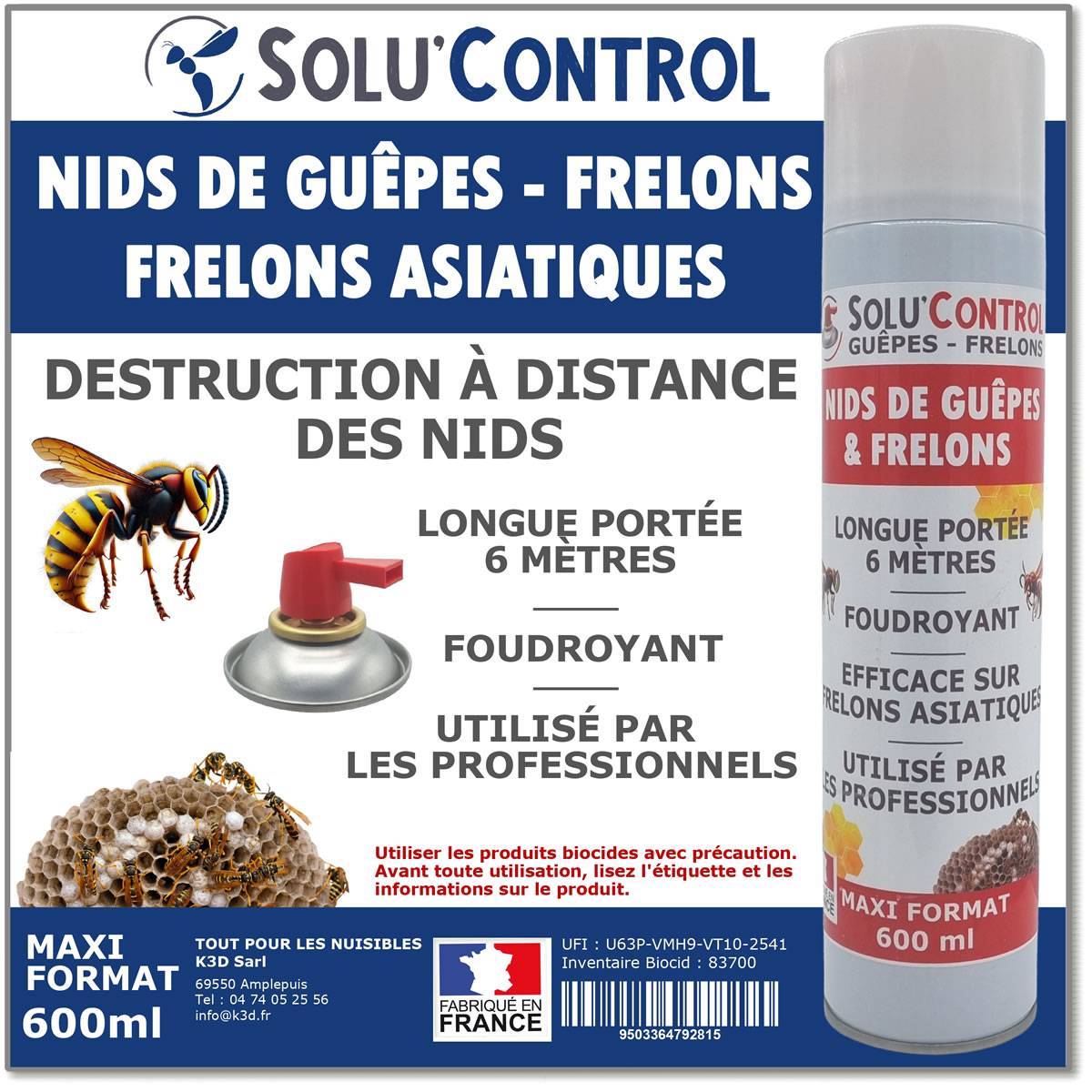 Tout pour les nuisibles - Bombe Guêpes, Frelons, Frelons Asiatiques - Maxi Format - 600ml - Destruction des nids - Longue portée 6m - Image 1