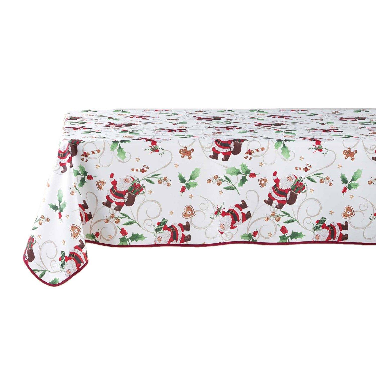 Sans Marque - Nappe rectangulaire antitache et infroissable Père Noël - 150 x 240 cm - Blanc et rouge - Douceur d'intérieur - Imagen 1