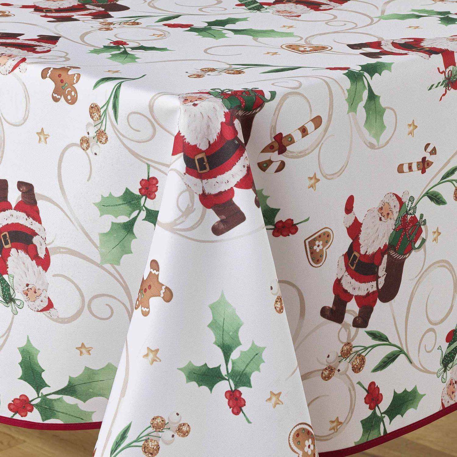 Sans Marque - Nappe rectangulaire antitache et infroissable Père Noël - 150 x 240 cm - Blanc et rouge - Douceur d'intérieur - Imagen 3