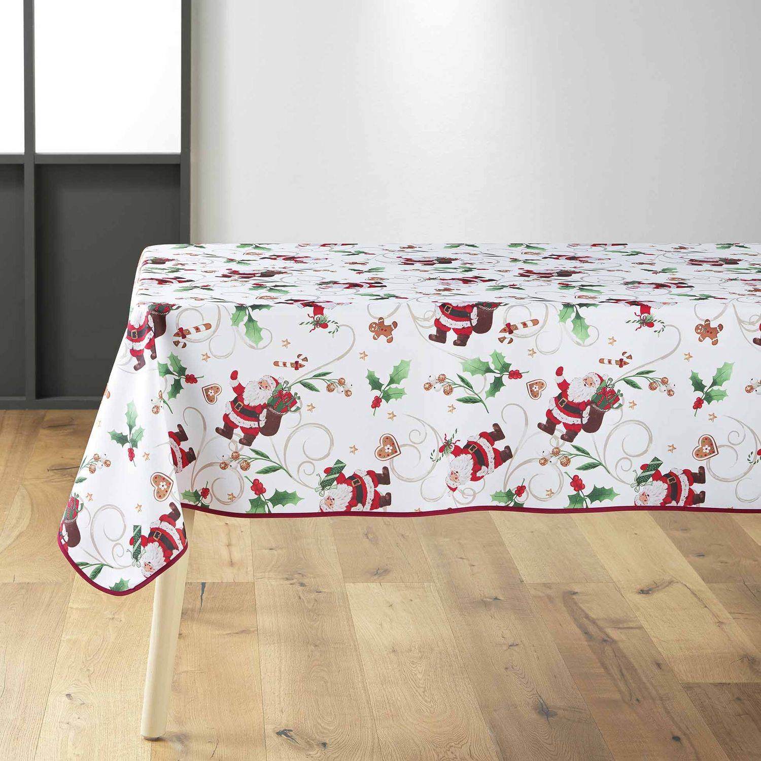 Sans Marque - Nappe rectangulaire antitache et infroissable Père Noël - 150 x 240 cm - Blanc et rouge - Douceur d'intérieur - Imagen 6