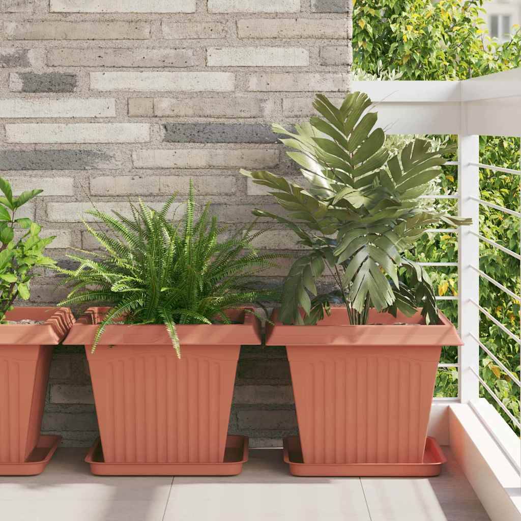 ComfortXL - Lot de 6 Grands Pots de Fleurs Carrés Plastique pour Jardin Drainage 43x43x33,5 cm Rouge Brique - ComfortXL Outdoor Living