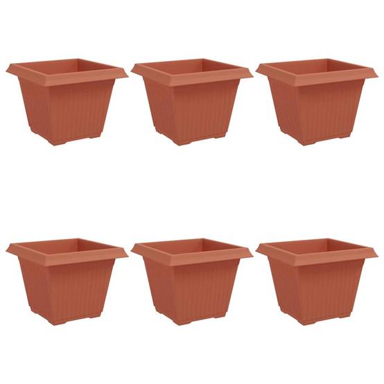 Lot de 6 Grands Pots de Fleurs Carrés Plastique pour Jardin Drainage 43x43x33,5 cm Rouge Brique - ComfortXL Outdoor Living - Image 2