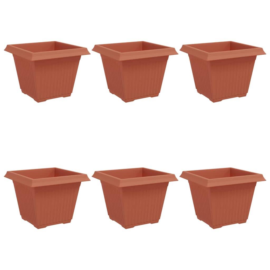 Lot de 6 Grands Pots de Fleurs Carrés Plastique pour Jardin Drainage 43x43x33,5 cm Rouge Brique - ComfortXL Outdoor Living - Image 2
