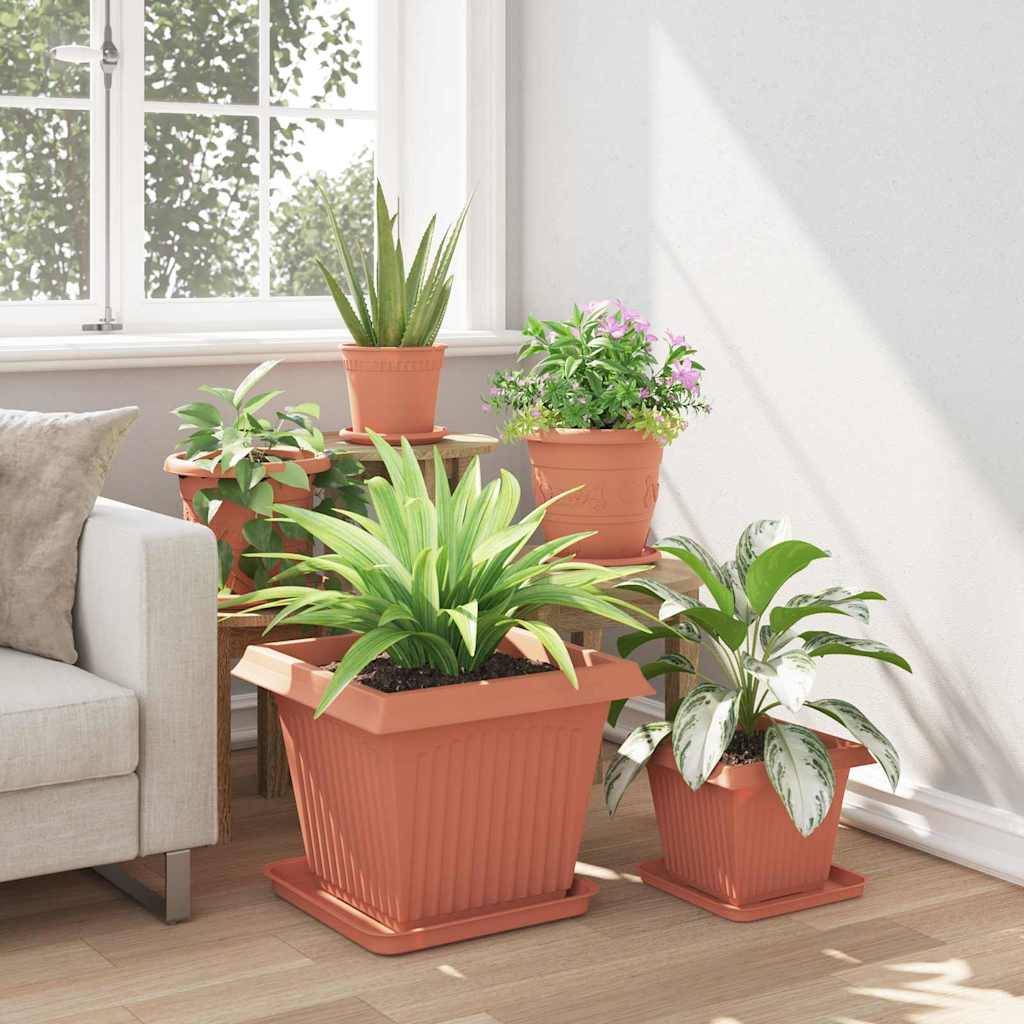 Lot de 6 Grands Pots de Fleurs Carrés Plastique pour Jardin Drainage 43x43x33,5 cm Rouge Brique - ComfortXL Outdoor Living - Image 4