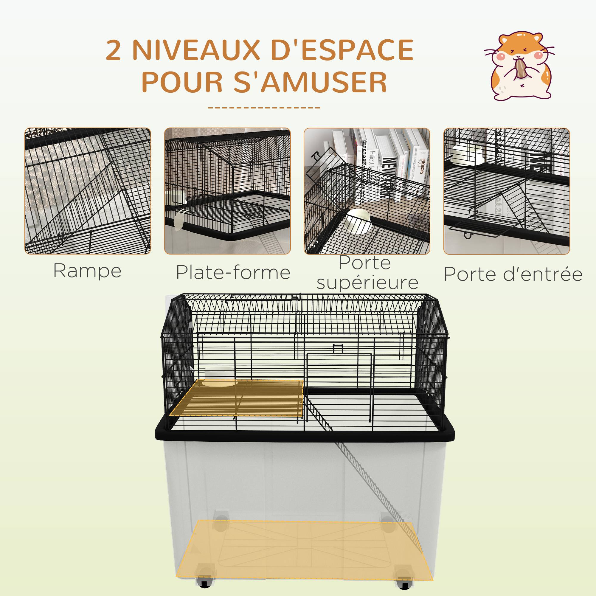 Cage pour hamster acier noir 57 x 43 x 57 cm - PANGIVO - Image 6