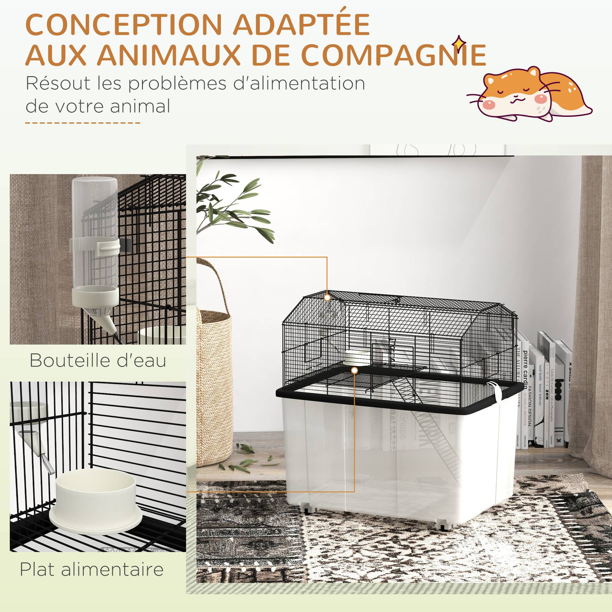 Cage pour hamster acier noir 57 x 43 x 57 cm - PANGIVO - Image 8