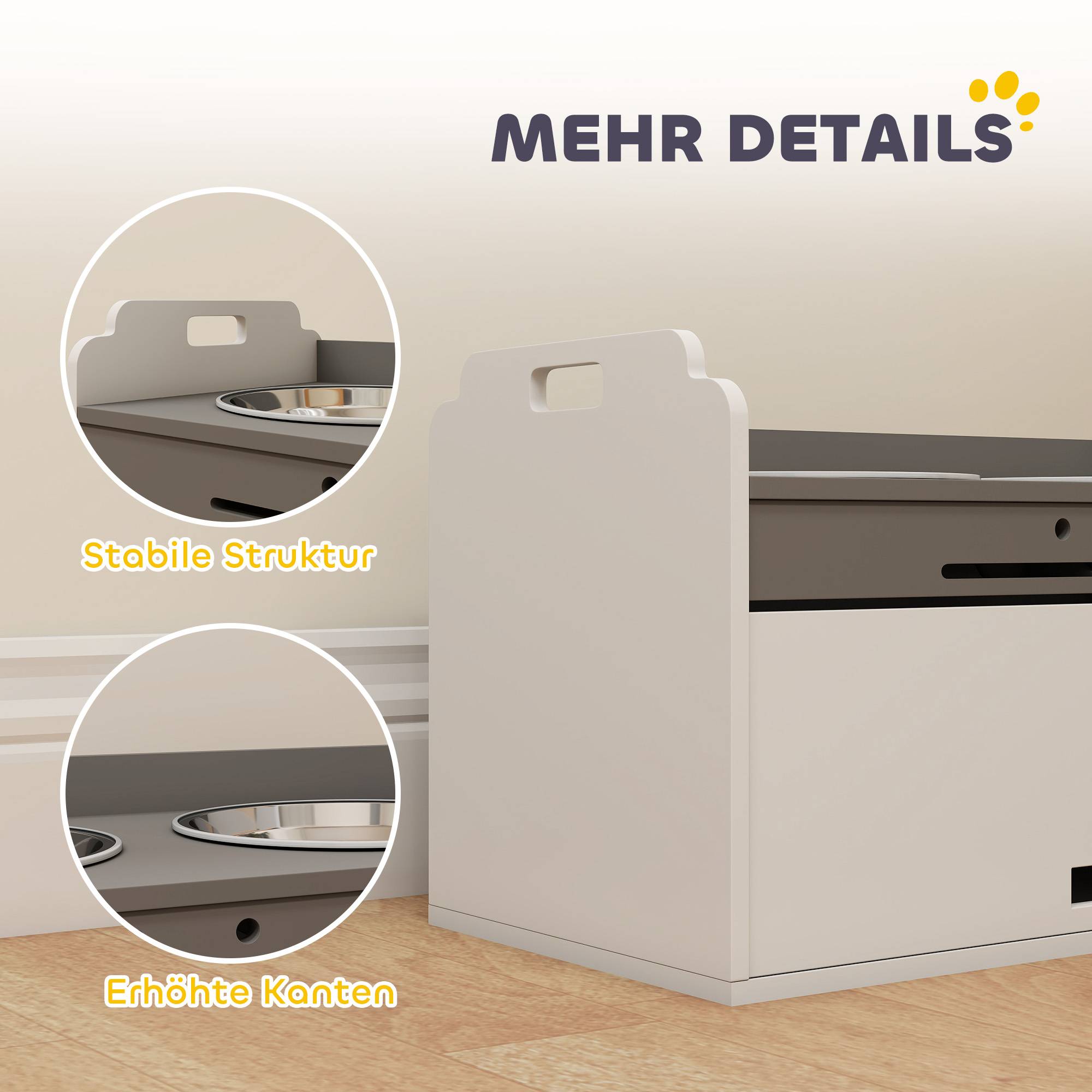 ComfortXL - Station repas chien surélevée MDF blanc 60 x 30 x 35,5 cm 2 gamelles inox rangement 25 L pour grands chiens - Image 8