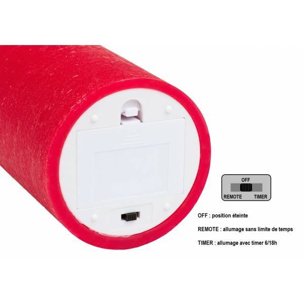Bougie LED vraie Cire Rouge à piles Flamme vacillante H10cm Timer Blanc chaud Lotti - Image 5