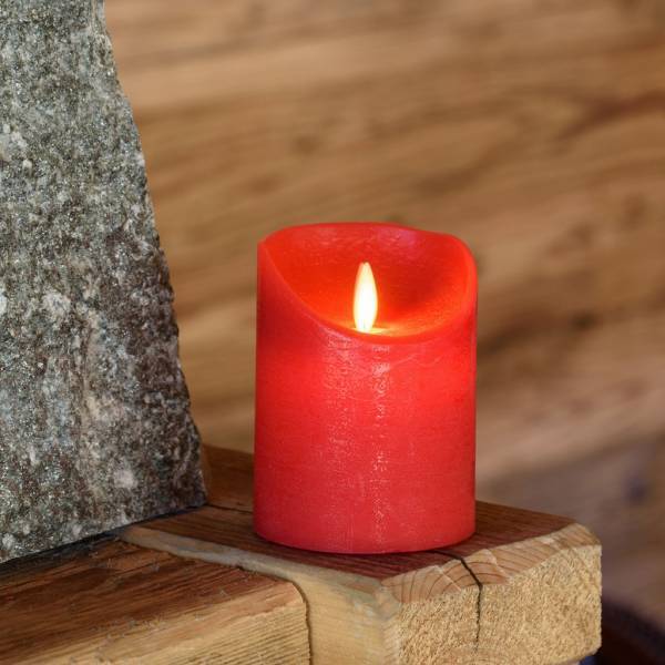 Bougie LED vraie Cire Rouge à piles Flamme vacillante H10cm Timer Blanc chaud Lotti - Image 2
