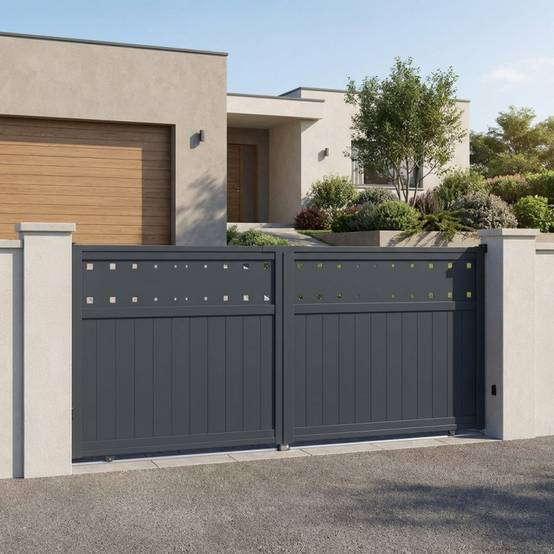 Portail coulissant aluminium 400x158 cm anthracite design moderne X-Metal - Image 4