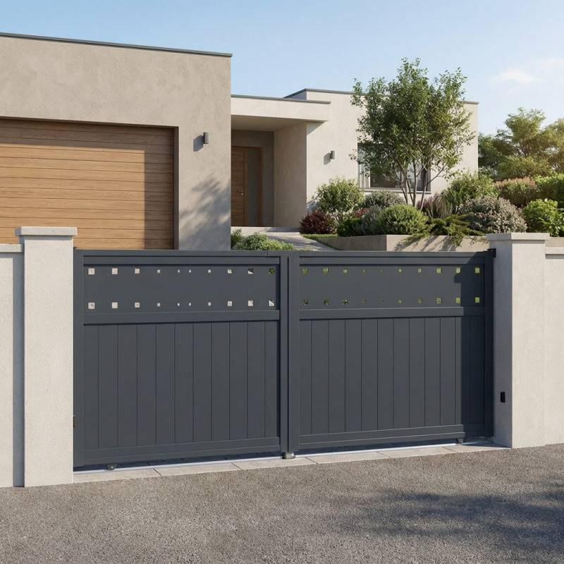 Portail coulissant aluminium 400x158 cm anthracite design moderne X-Metal - Imagen 4