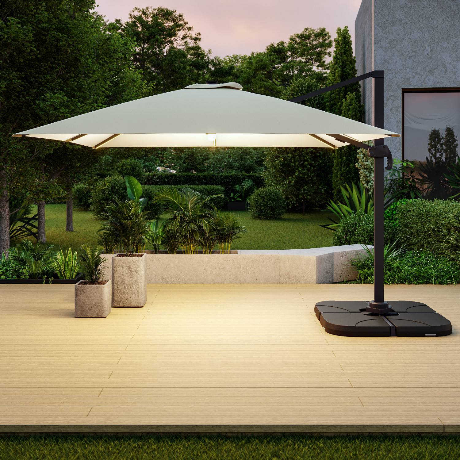 Autre - Parasol déporté LED 3x4m rectangle en aluminium + housse - rotatif 360° - Beige - ROME - Imagen 2