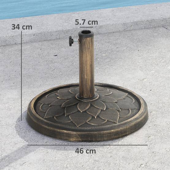 Base de parasol 12 kg avec manivelle intégrée, en résine, métal et béton, Ø46x34 cm, bronze - Image 5