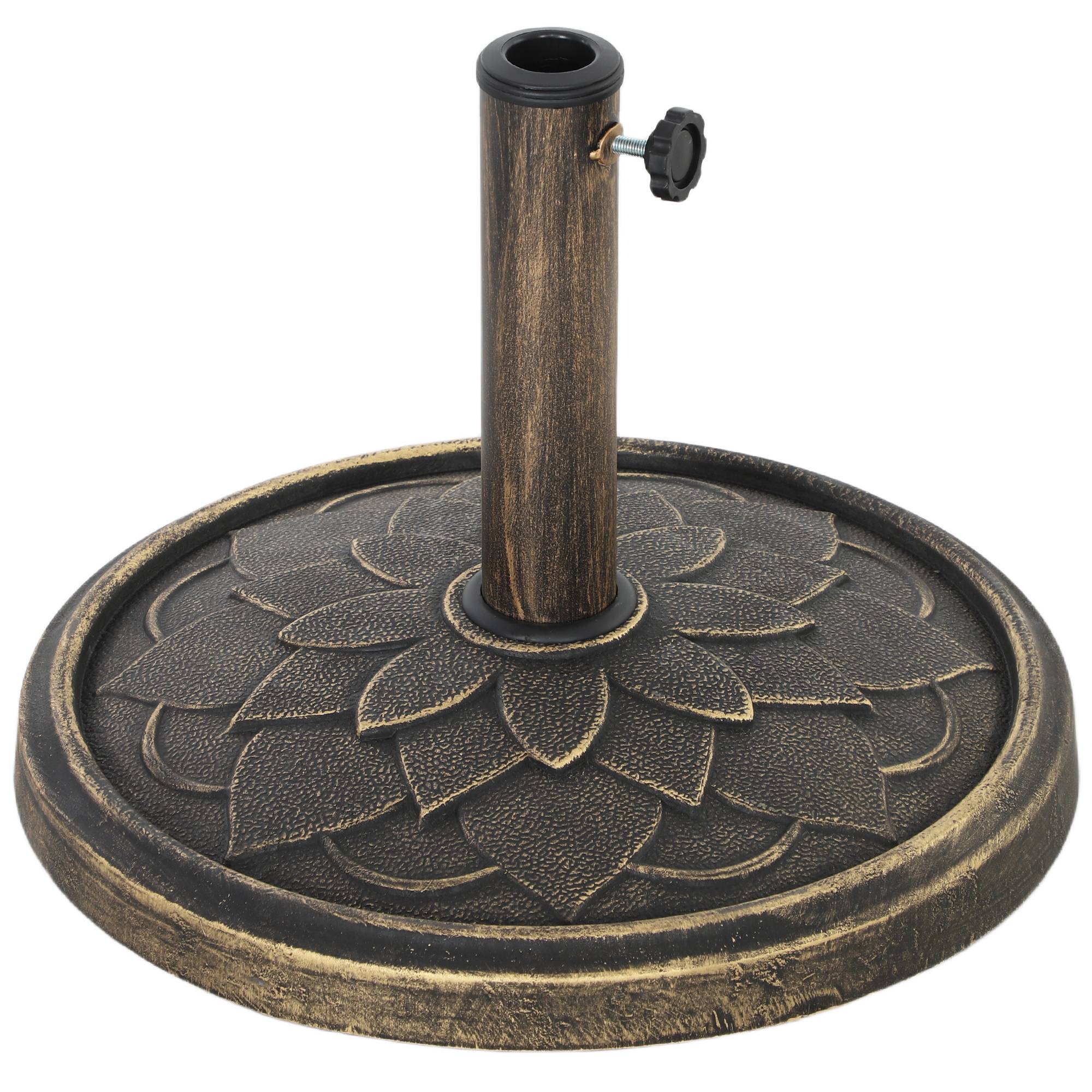 Base de parasol 12 kg avec manivelle intégrée, en résine, métal et béton, Ø46x34 cm, bronze - Image 1