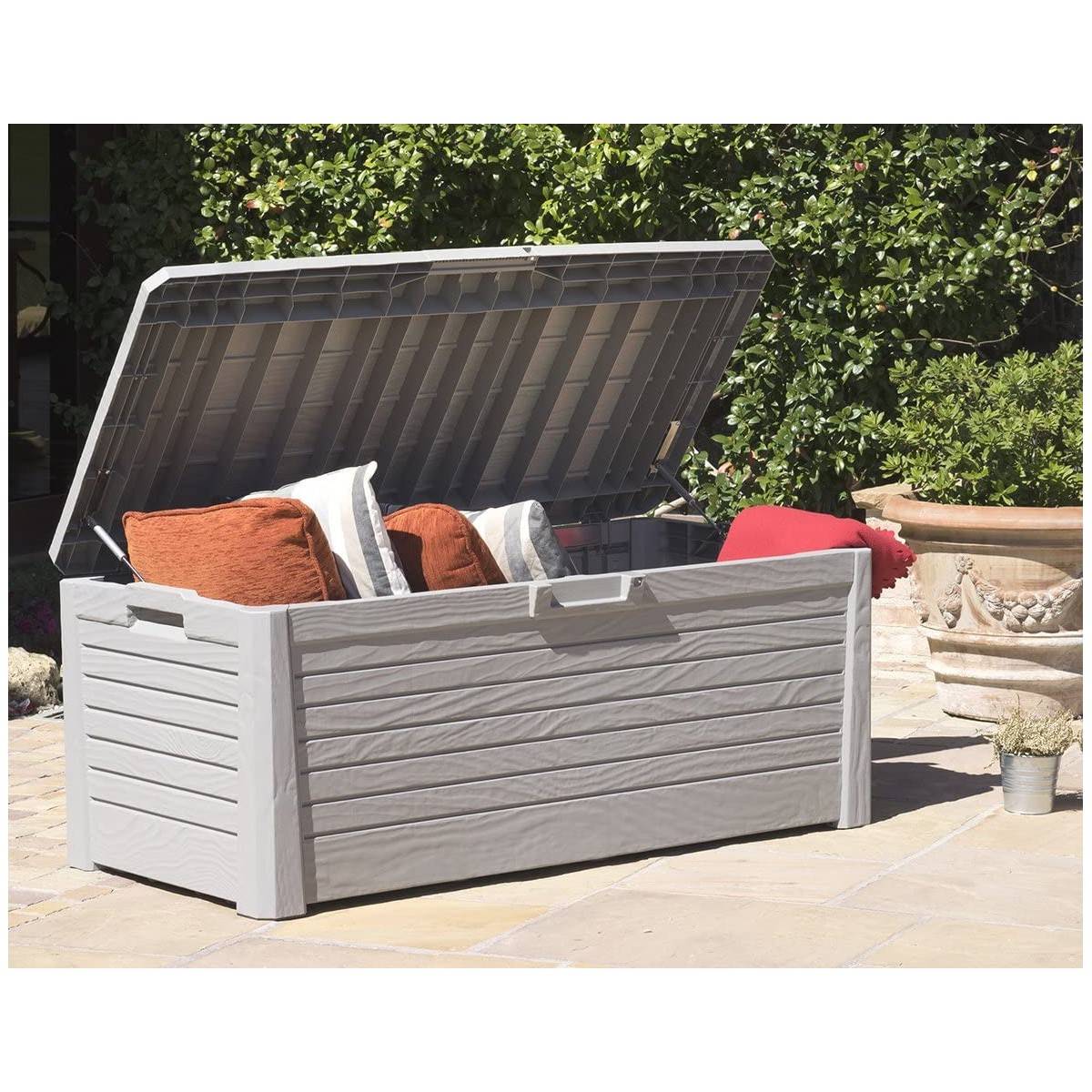 Coffre de Jardin Résine 550 Litres GRIS Effet bois FLORIDA 147 x 72 x 60 cm Haute résistance UV TOOMAX - Imagen 5