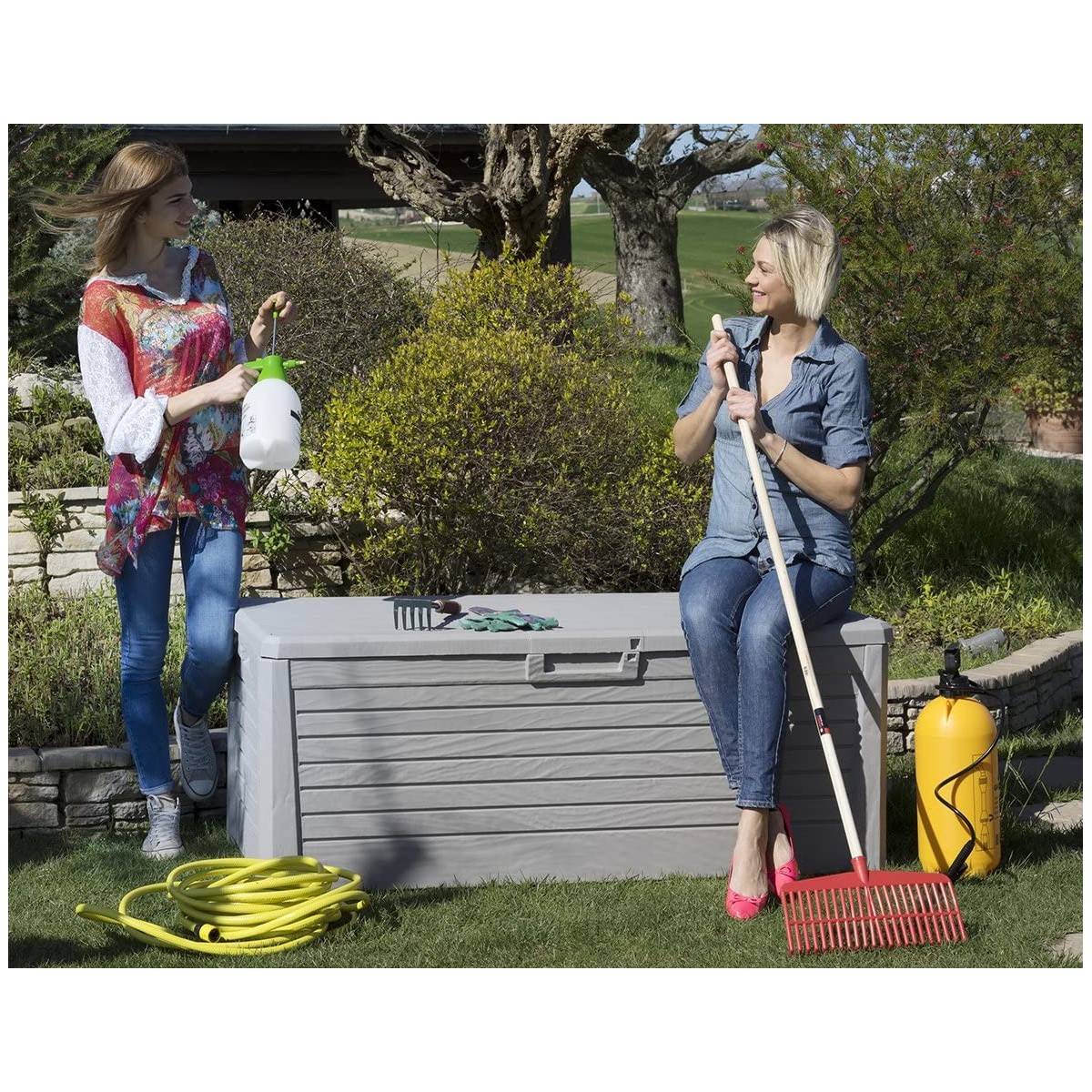 Coffre de Jardin Résine 550 Litres GRIS Effet bois FLORIDA 147 x 72 x 60 cm Haute résistance UV TOOMAX - Imagen 6