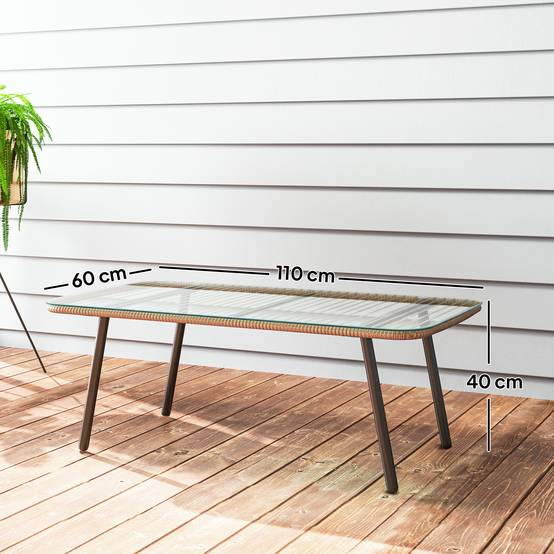 Table basse de jardin résine tressée terrasse plateau verre trempé bois - ComfortXL Outdoor Living - Image 5