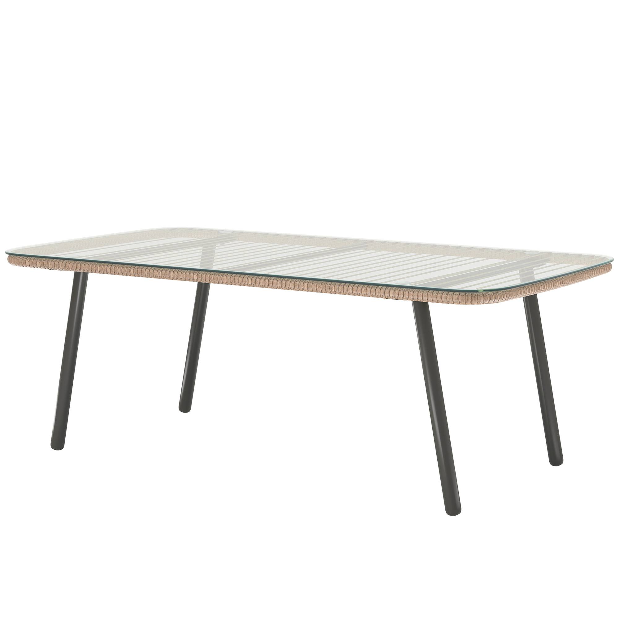 Table basse de jardin résine tressée terrasse plateau verre trempé bois - ComfortXL Outdoor Living - Image 2
