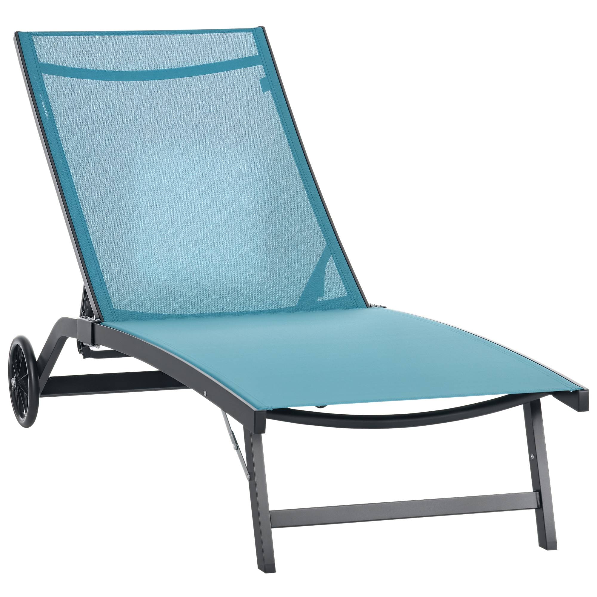 Chaise longue, dossier réglable 5 positions, tissu respirant, structure en aluminium, bleue, 195 x 66 x 34 cm - Image 1