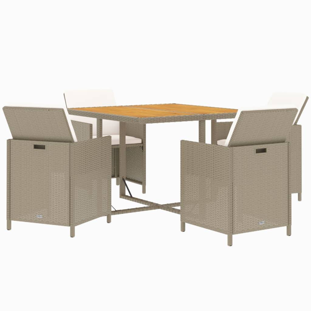 Maison Chic - Ensemble de 5 pcs table de jardin et chaises avec coussins - mobilier de jardin Poly rotin Beige-JU2827 - Image 3