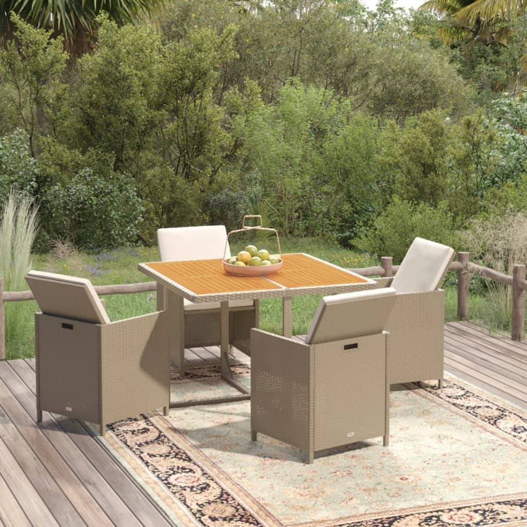 Maison Chic - Ensemble de 5 pcs table de jardin et chaises avec coussins - mobilier de jardin Poly rotin Beige-JU2827 - Image 2