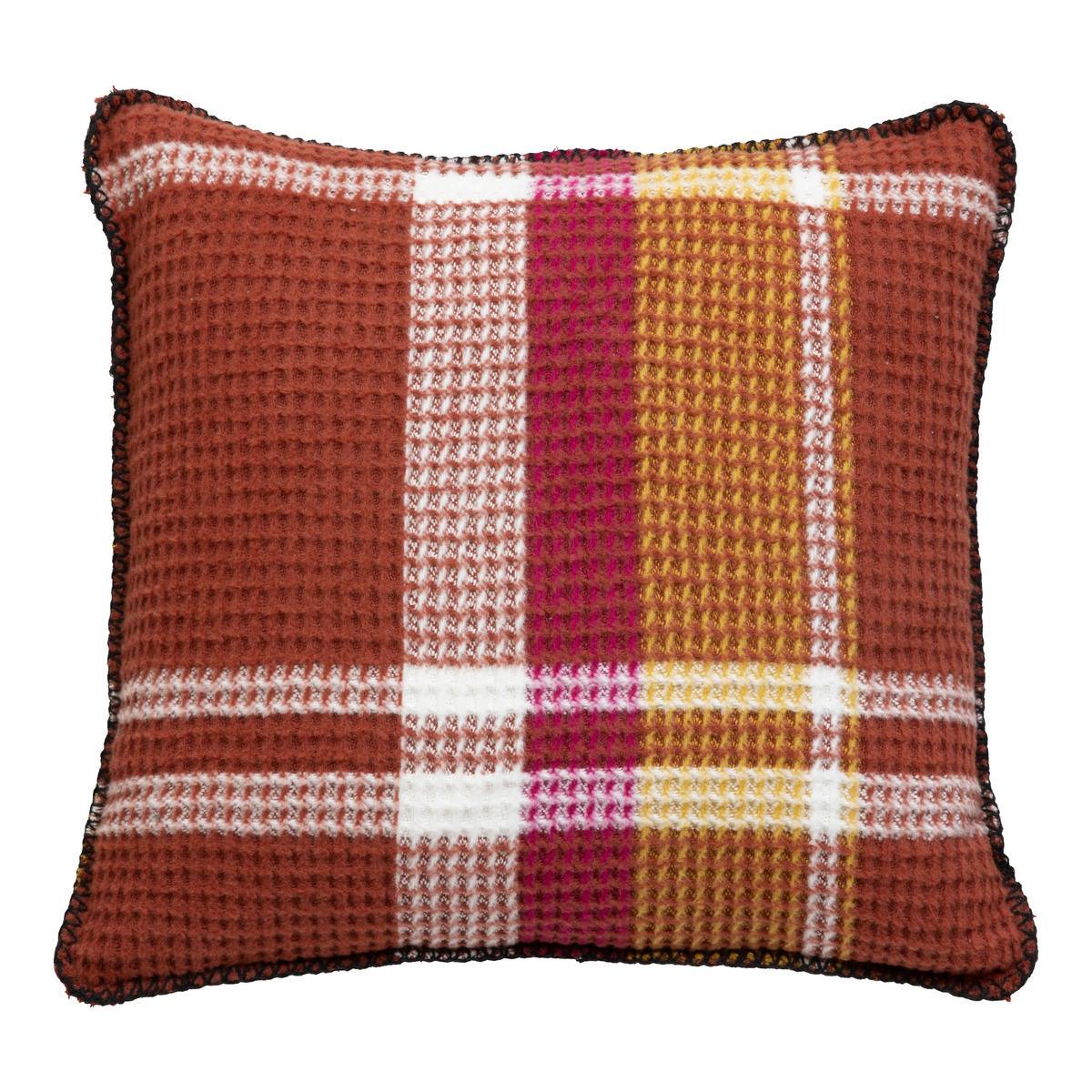 Atmosphera - Coussin décoratif Nid d'abeille motif tartant Terracotta 45 x 45 cm - Imagen 1