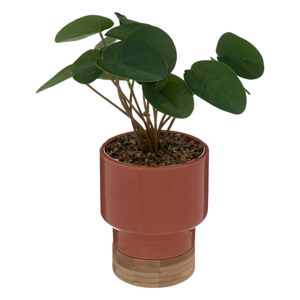 Plante artificielle pot en céramique Pêche et Bambou H 26 cm - Imagen 1